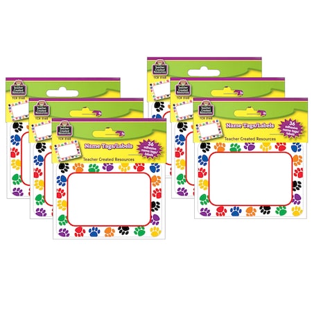 Teacher Created Resources Colorful Paw Prints Name Tags/Labels, PK216 TCR5168